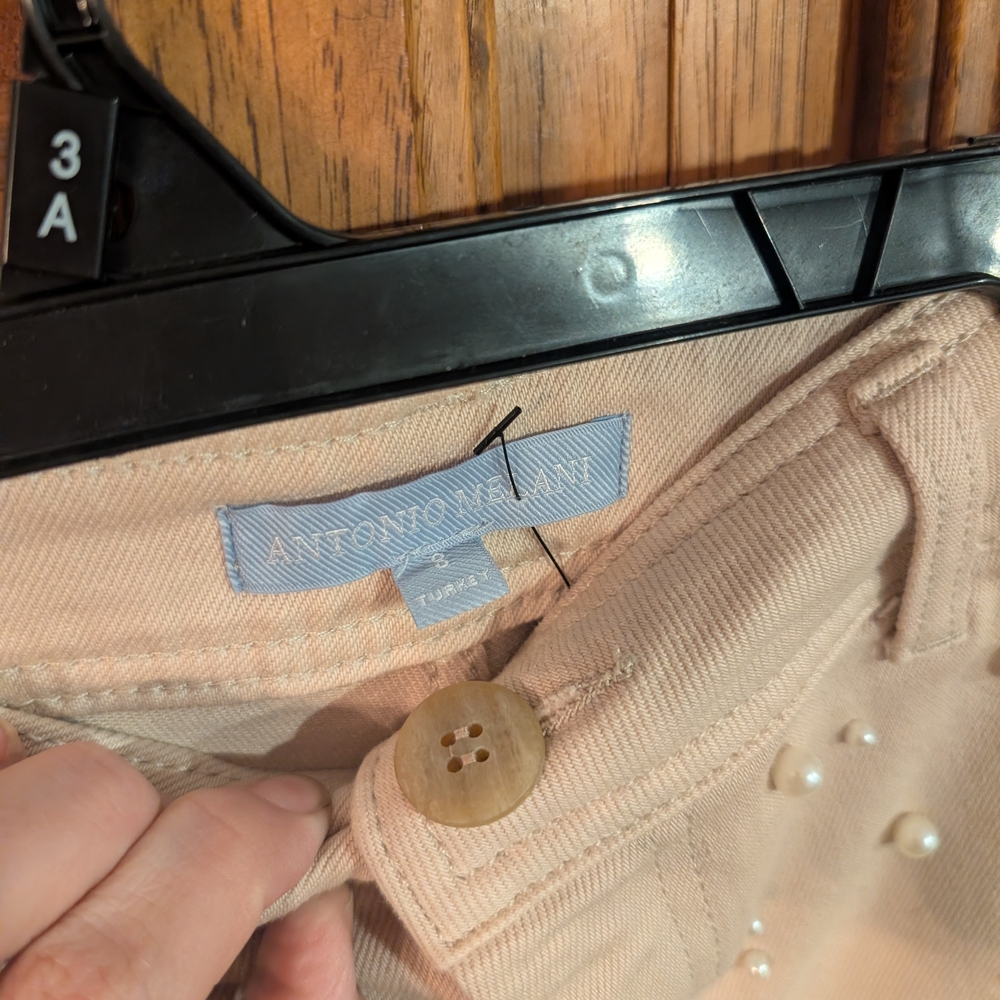ANTONIO MELANI Cream Pants with Pearl Accents - Picture 3 of 4